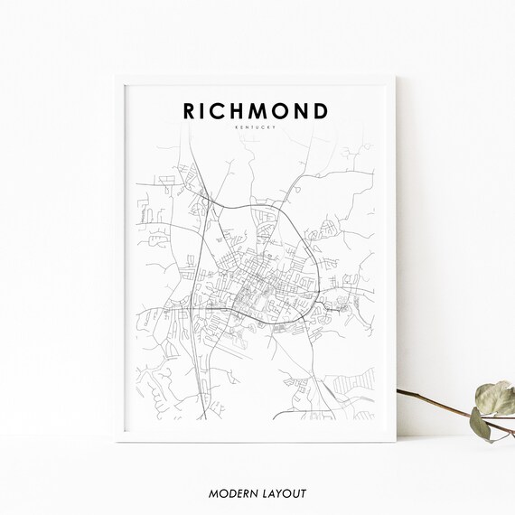 Richmond Ky Map Print Kentucky Usa Art Poster Madison County City Street Road Nursery Room Wall Office Decor