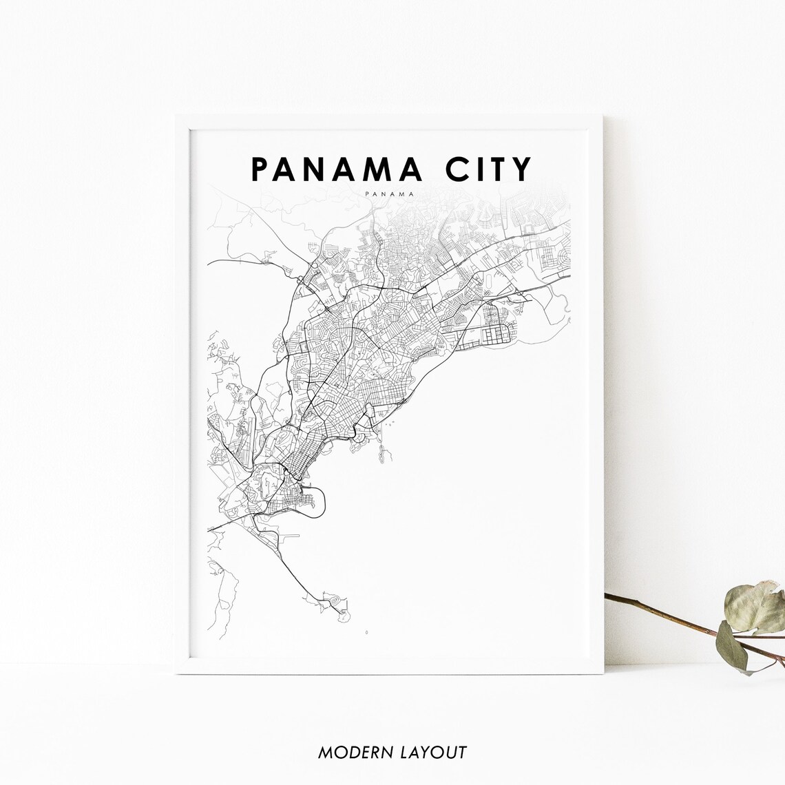 Panama City Panama Minimalist Black Line City Street Map Poster