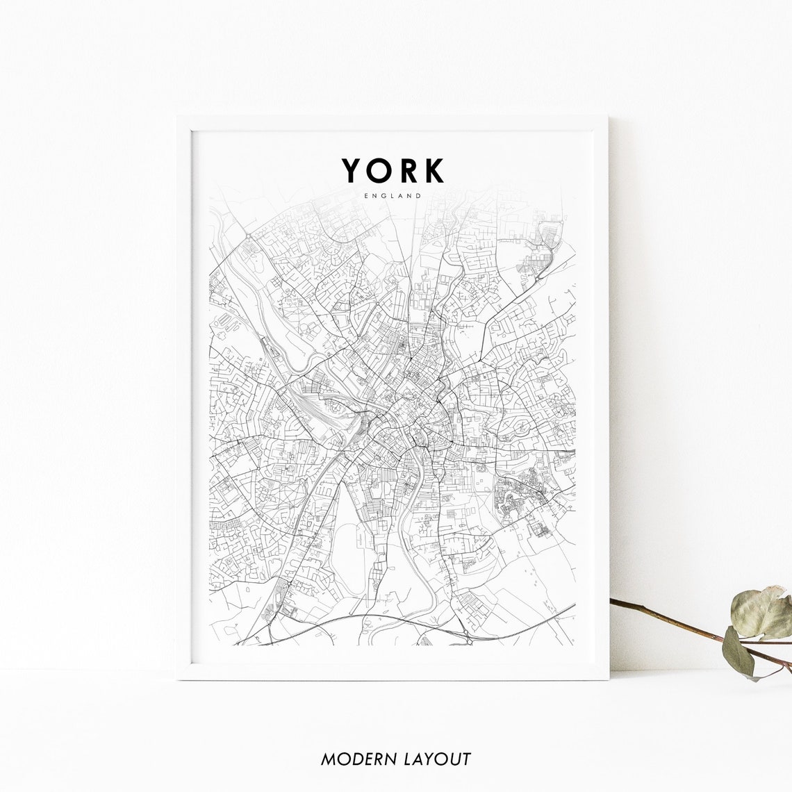 York England Minimalist City Street Map Line Art Travel Poster