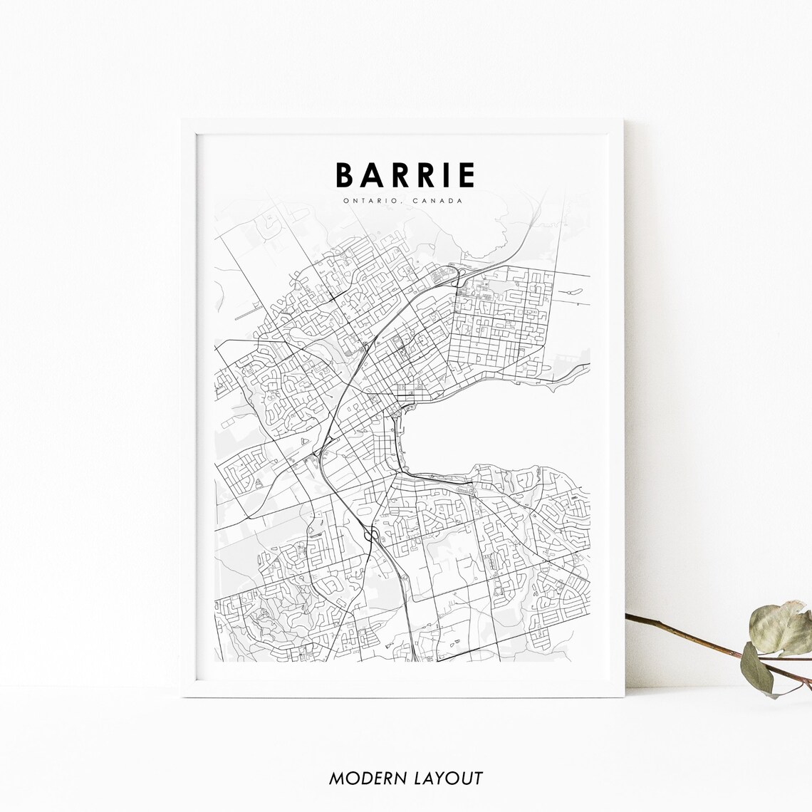 Barrie Ontario Map Print, Canada City Street Road