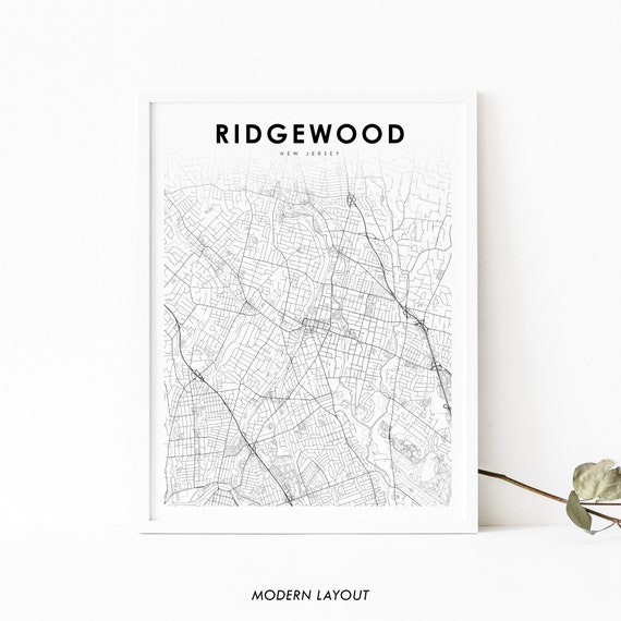 Ridgewood Nj Map Print New Jersey Usa Art Poster Bergen County City Street Road Nursery Room Office Wall Decor