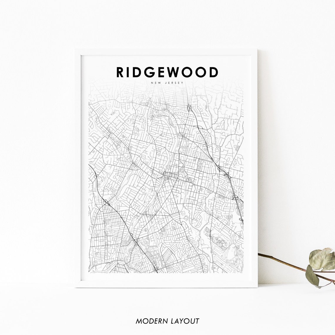 Ridgewood New Jersey Minimal Street Map Modern Layout Poster