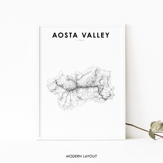 Aosta Valley Italy Minimalist Black White Road Map Art Poster