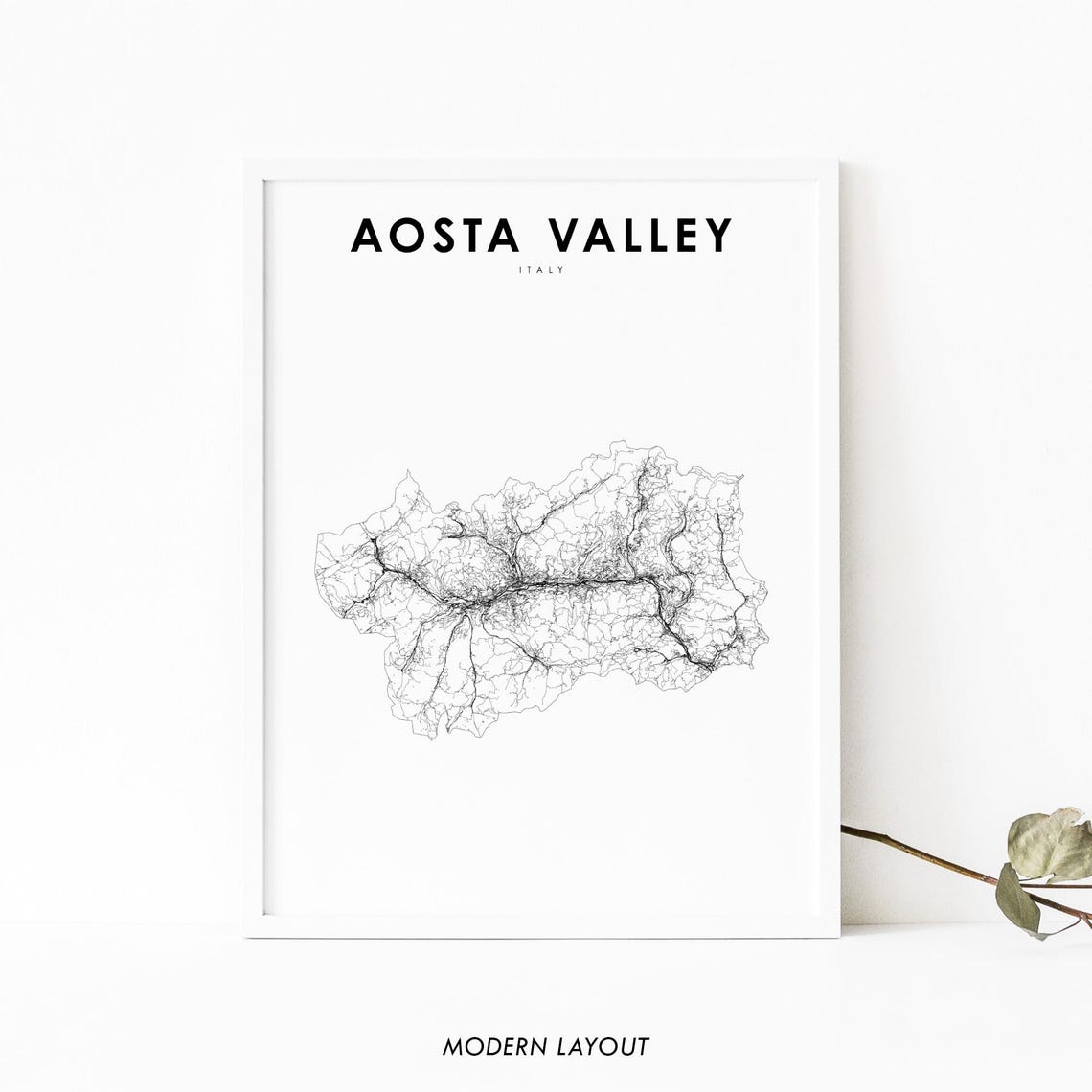 Aosta Valley Italy Minimalist Black White Road Map Art Poster