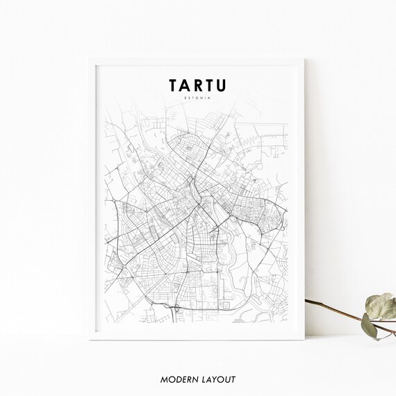 Tartu Estonia Baltic City Street Fine Art Map Minimalist Wall Art