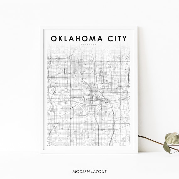 Downtown Oklahoma City Map Print Ok Usa Art Poster Street Road Nursery Room Wall Office Decor