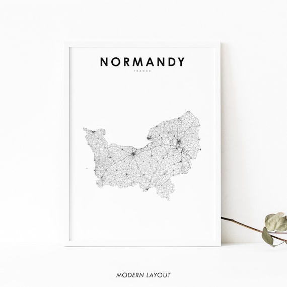 Normandy France Minimalist Region Street Map Black White Print