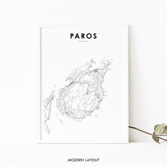 Paros Greece Island Street Map Minimalist Line Art Travel Poster