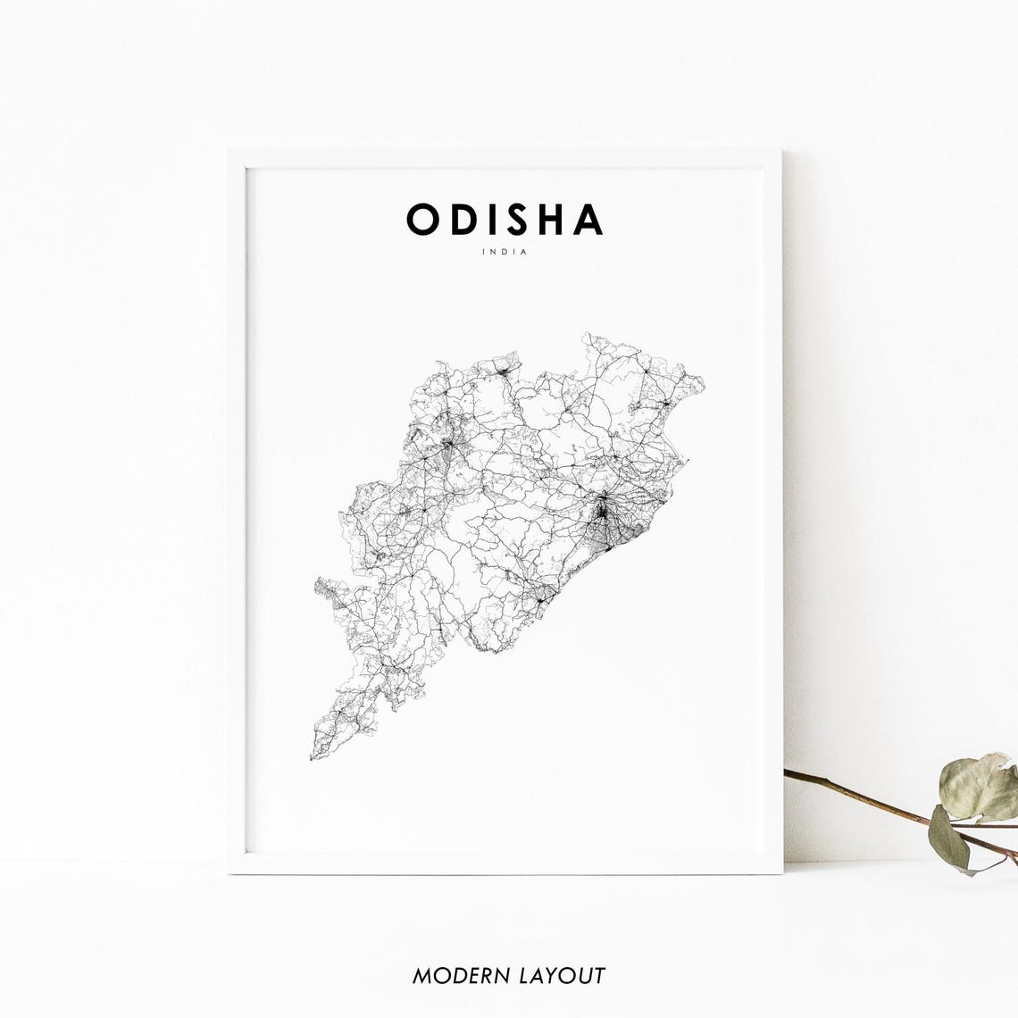 Odisha India State Road Map Minimalist Modern Style Travel Poster