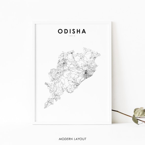 Odisha India State Road Map Minimalist Modern Style Travel Poster
