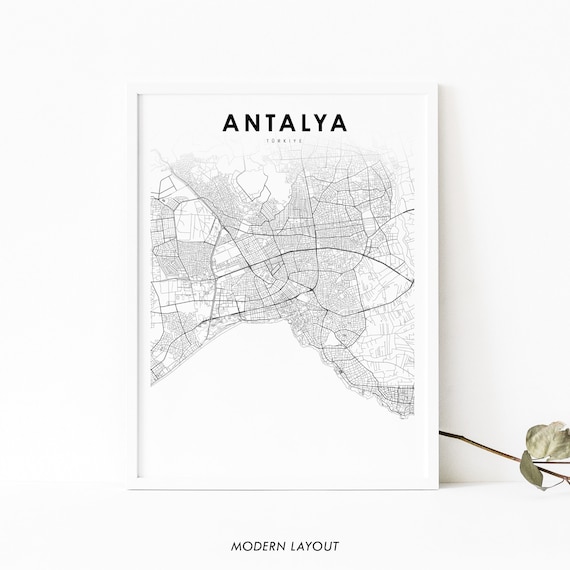 Antalya Trkiye Map Print Turkey Art Poster Anatolia City Street Road Nursery Room Office Wall Decor