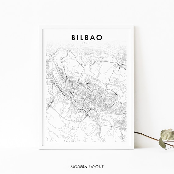 Bilbao Spain Map Print Art Poster Bilbo Biscay Basque City Street Road Nursery Room Wall Office Decor
