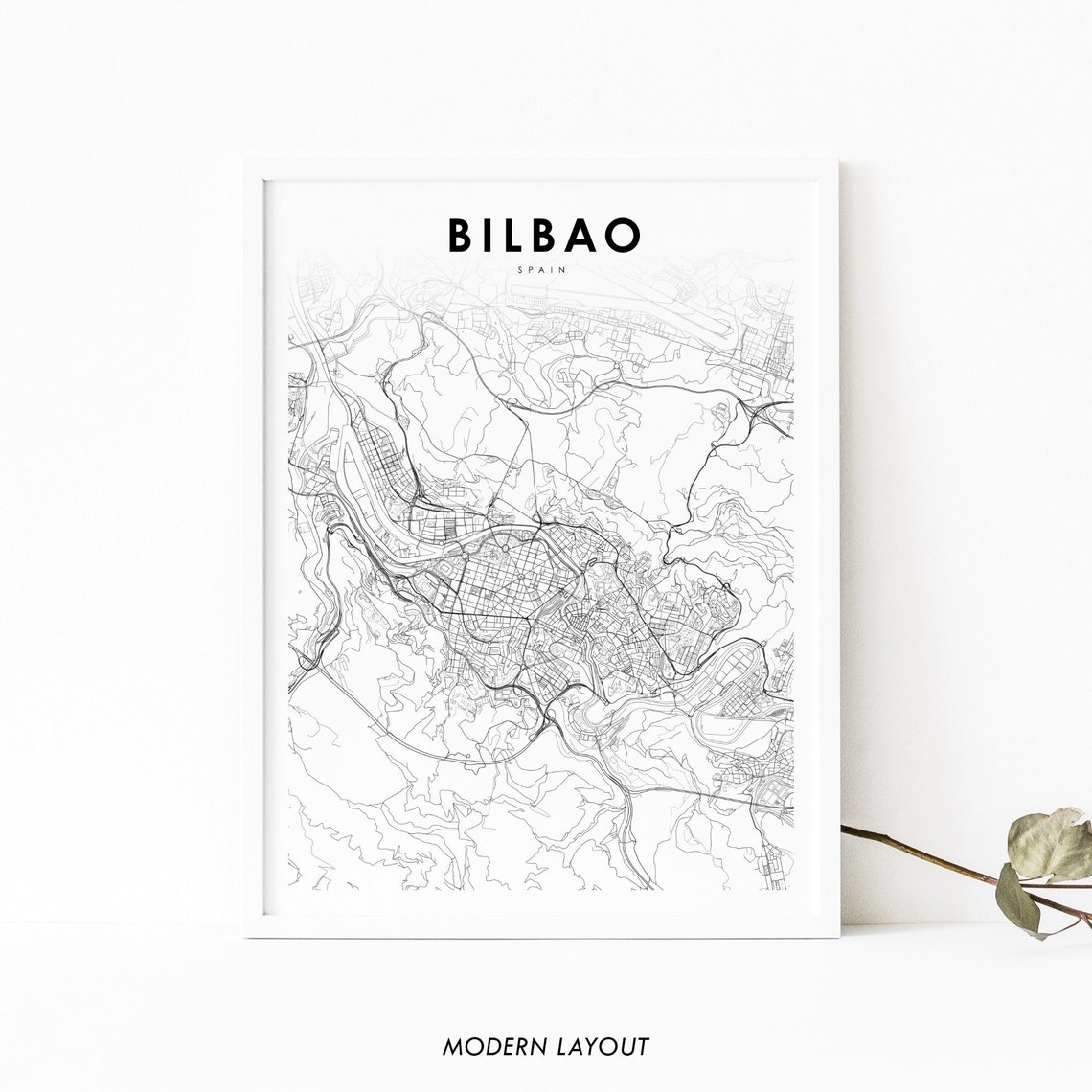 Bilbao Spain City Map Poster Minimalist Black And White Travel Decor