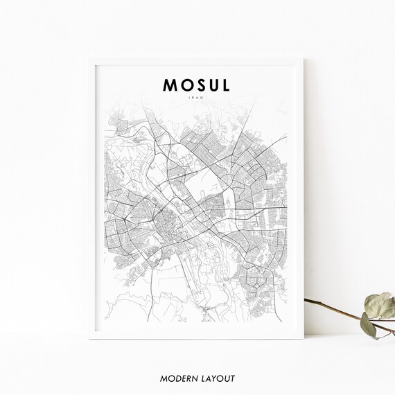 Mosul Iraq Map Print Art Poster Nineveh City Road Street Nursery Room Wall Office Decor