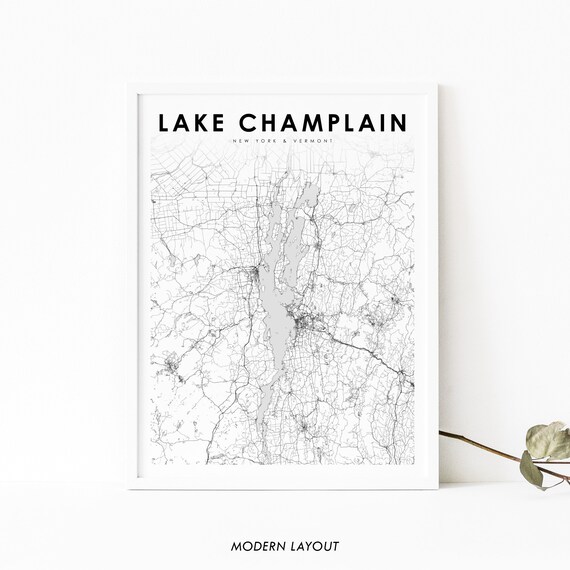 Lake Champlain Ny Vt Map Print New York Vermont Usa Art Poster City Street Road Nursery Room Wall Office Decor