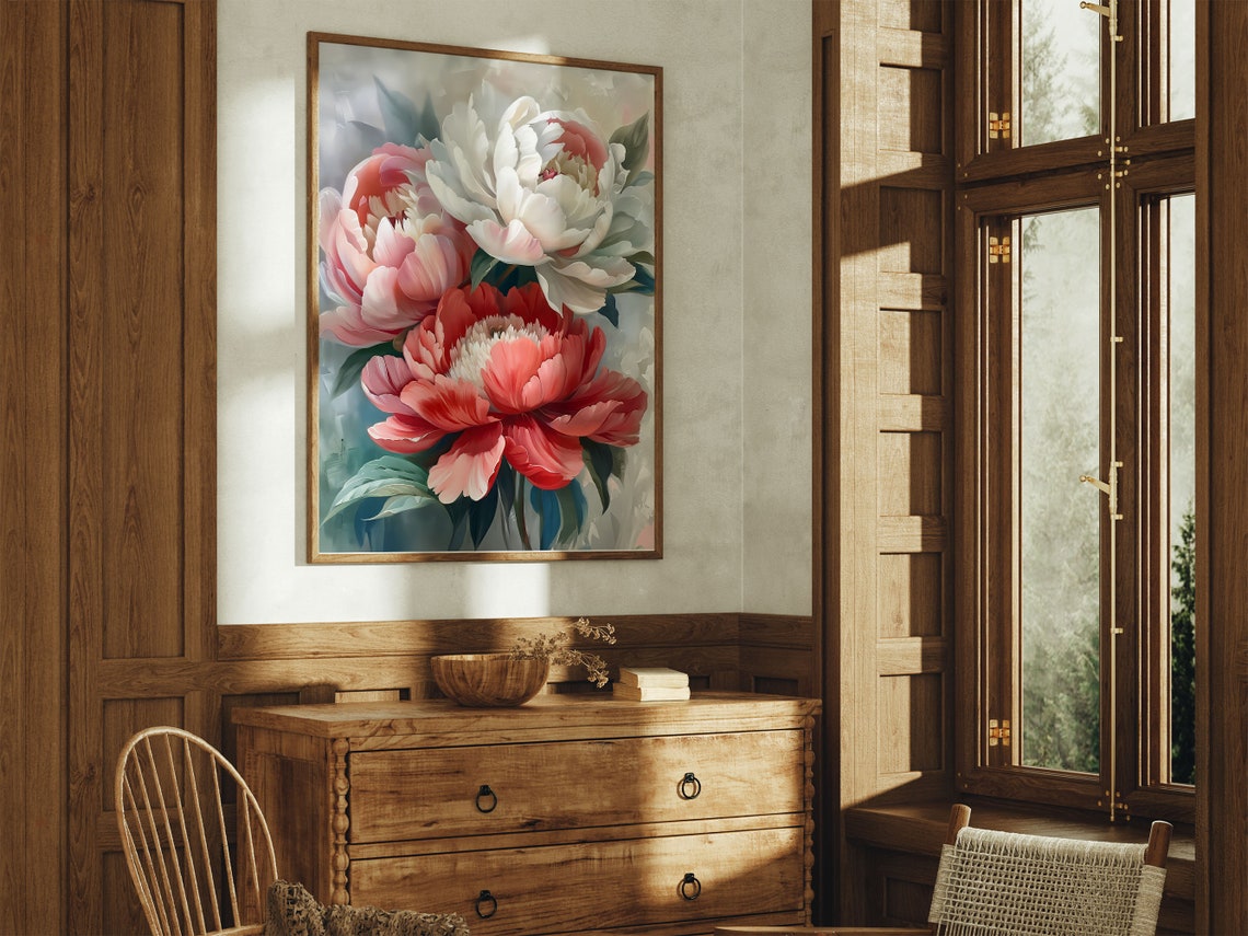 Pink White Coral Peony Flowers Soft Impressionist Floral Poster - Image 8