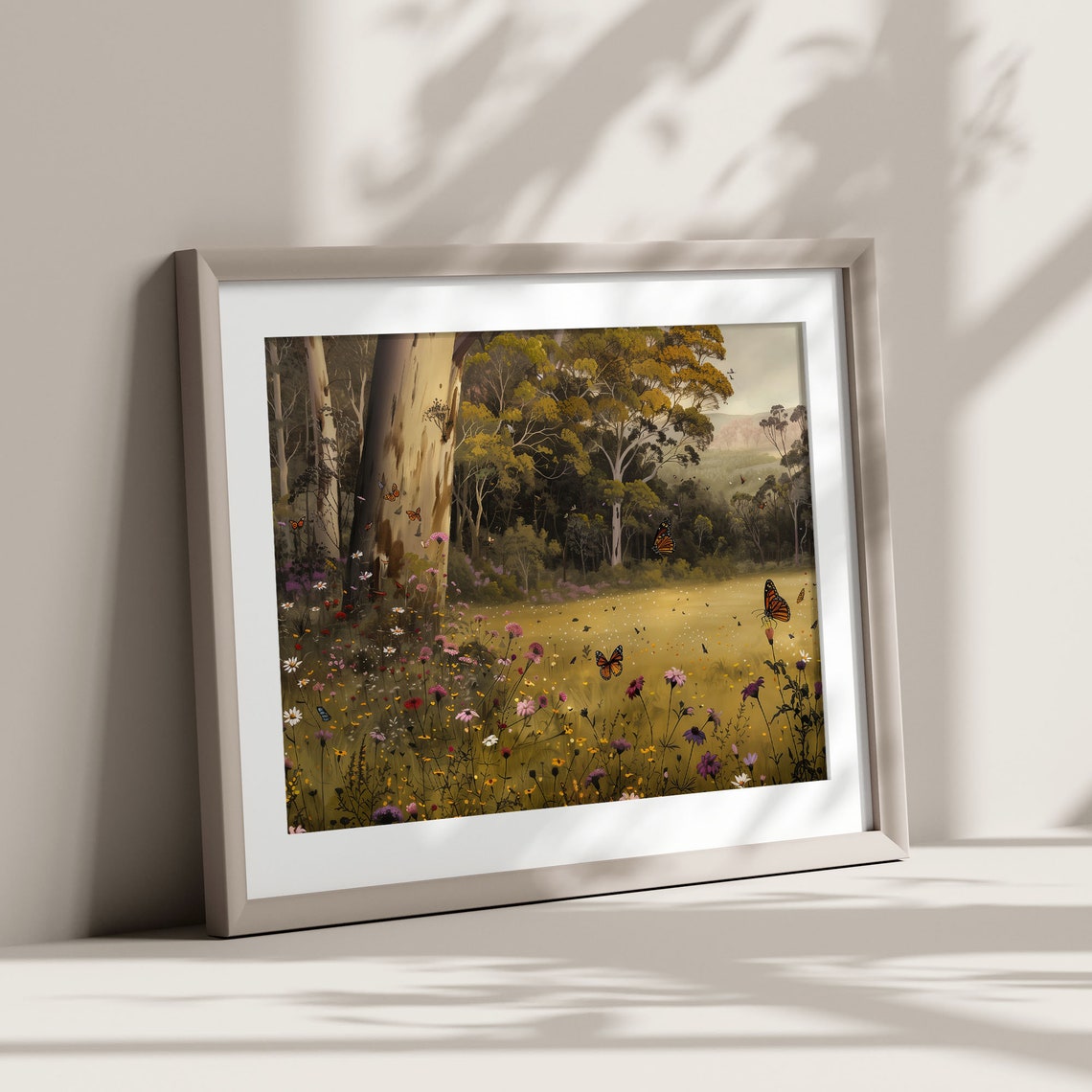 Wildflower Field Butterflies Landscape Oil Painting Vintage Farm House Wall Art Country Field Landscape Al01 - Image 2