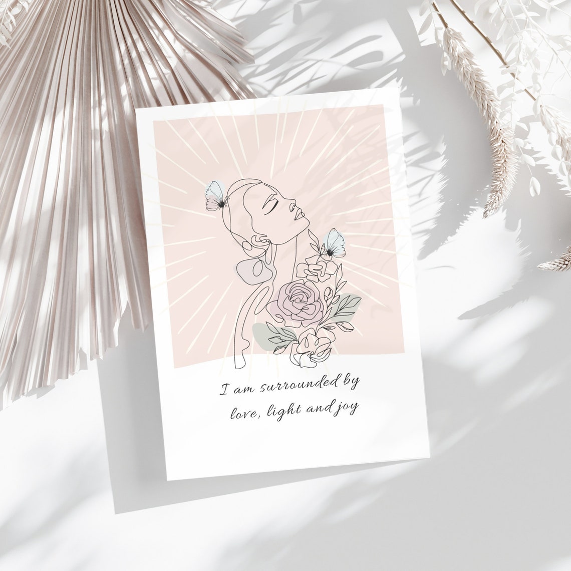 Love Light and Joy Affirmation Boho Line Art Woman Wall Poster - Image 4