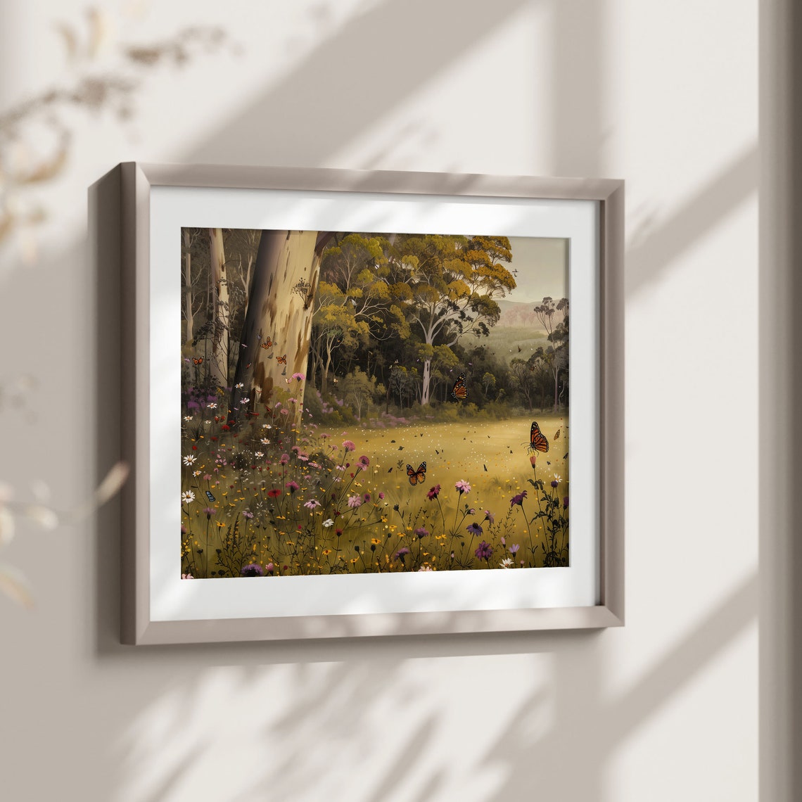 Wildflower Field Butterflies Landscape Oil Painting Vintage Farm House Wall Art Country Field Landscape Al01 - Image 3