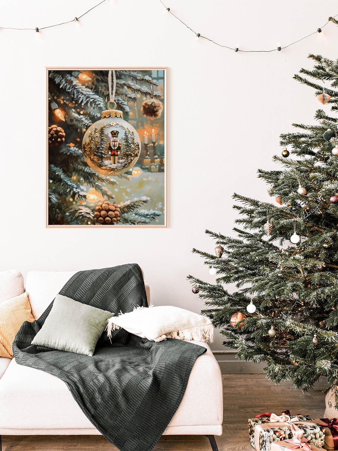 Nutcracker Christmas Ornament Bauble Glowing Tree Holiday Poster