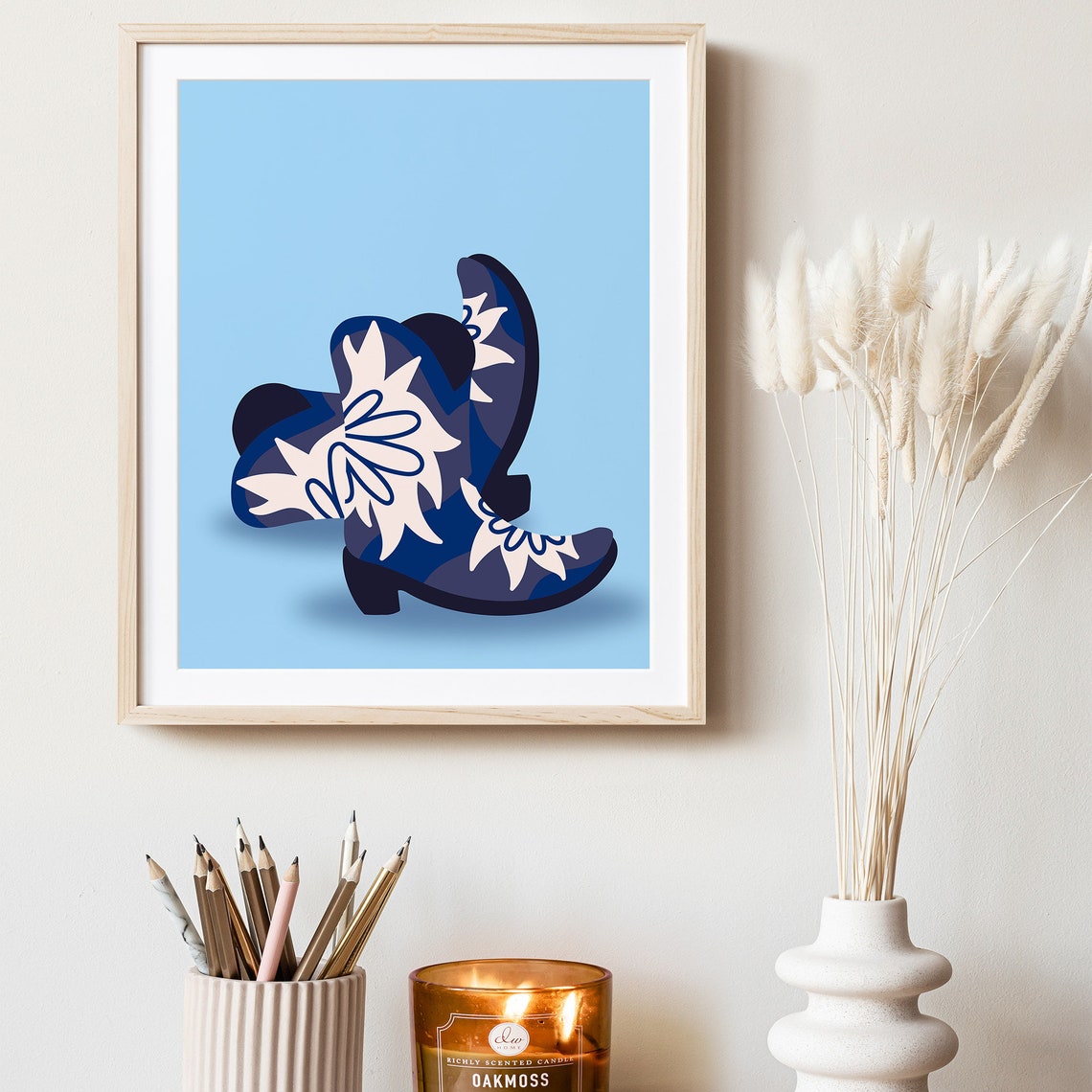 Blue Floral Cowboy Boots Coastal Cowgirl Western Style Wall Art - Image 4