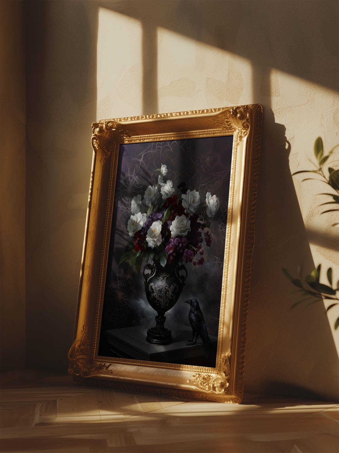 Moody Rose Bouquet Crow Black Urn Gothic Dark Academia Poster - Image 3