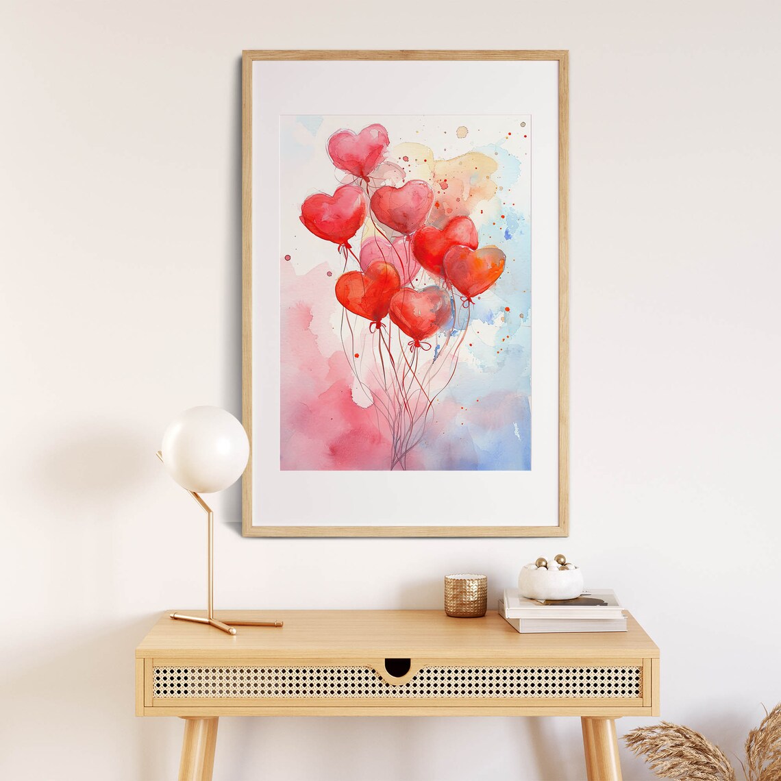 Red Heart Balloons Watercolor Valentine Day Love Wall Poster - Image 7