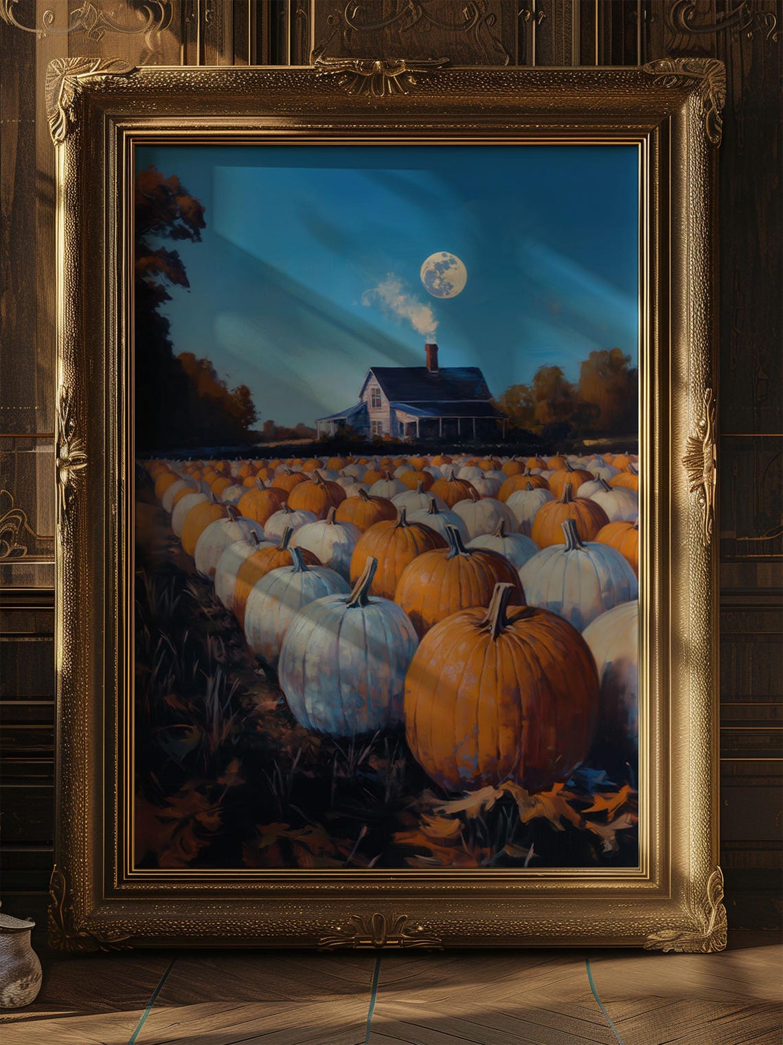 Spooky Pumpkin Patch Farmhouse Full Moon Fall Harvest Art Poster - Image 5