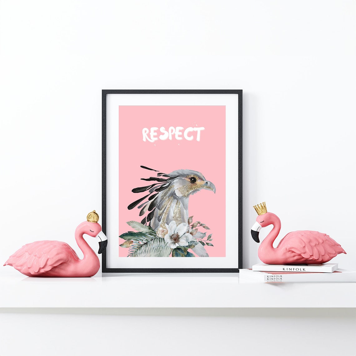 Respect Eagle Head Pink Floral Watercolor Preppy Bird Art Poster - Image 8