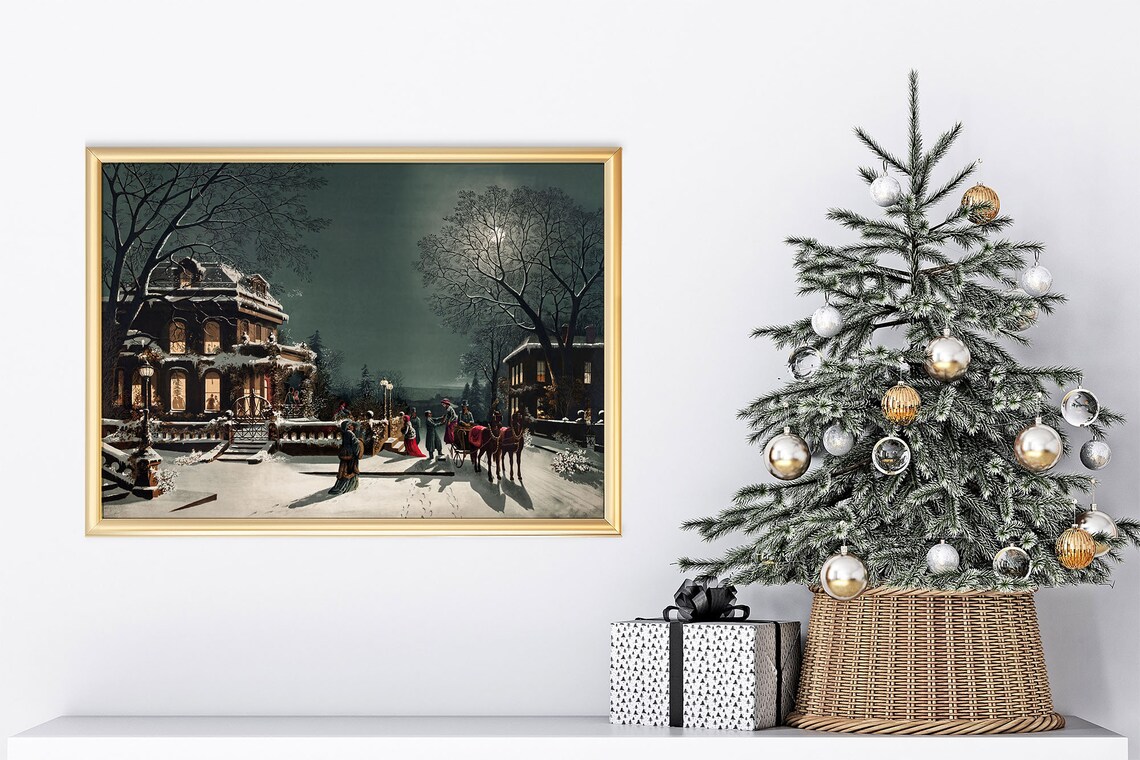 Vintage Victorian Christmas Eve Snowy Street Holiday Art Poster - Image 6
