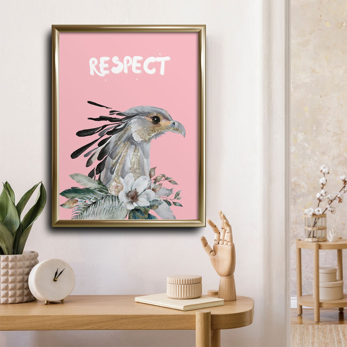 Respect Eagle Head Pink Floral Watercolor Preppy Bird Art Poster - Image 5