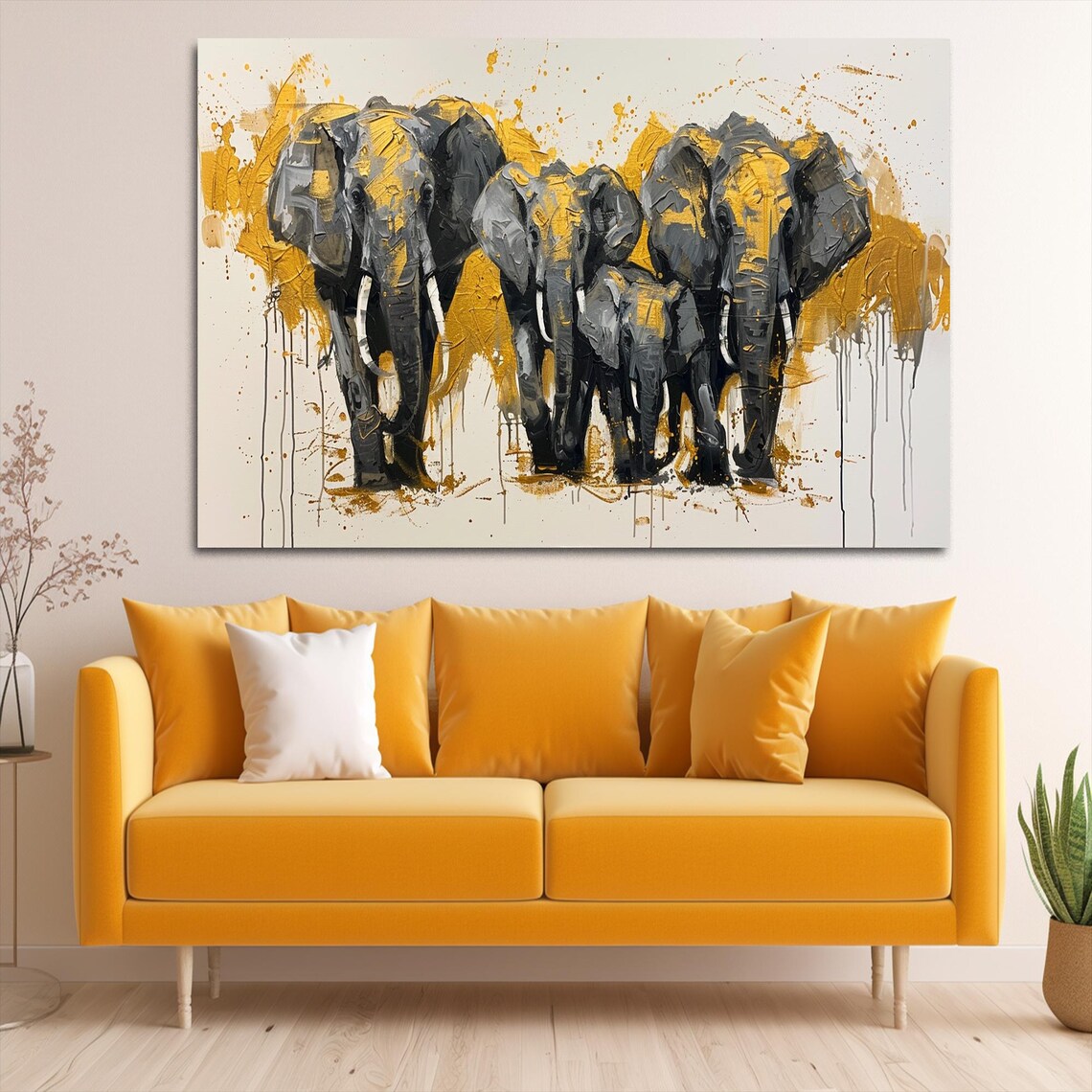 Elephant Herd Gold Splash Abstract Safari Wildlife Animal Art Poster - Image 2