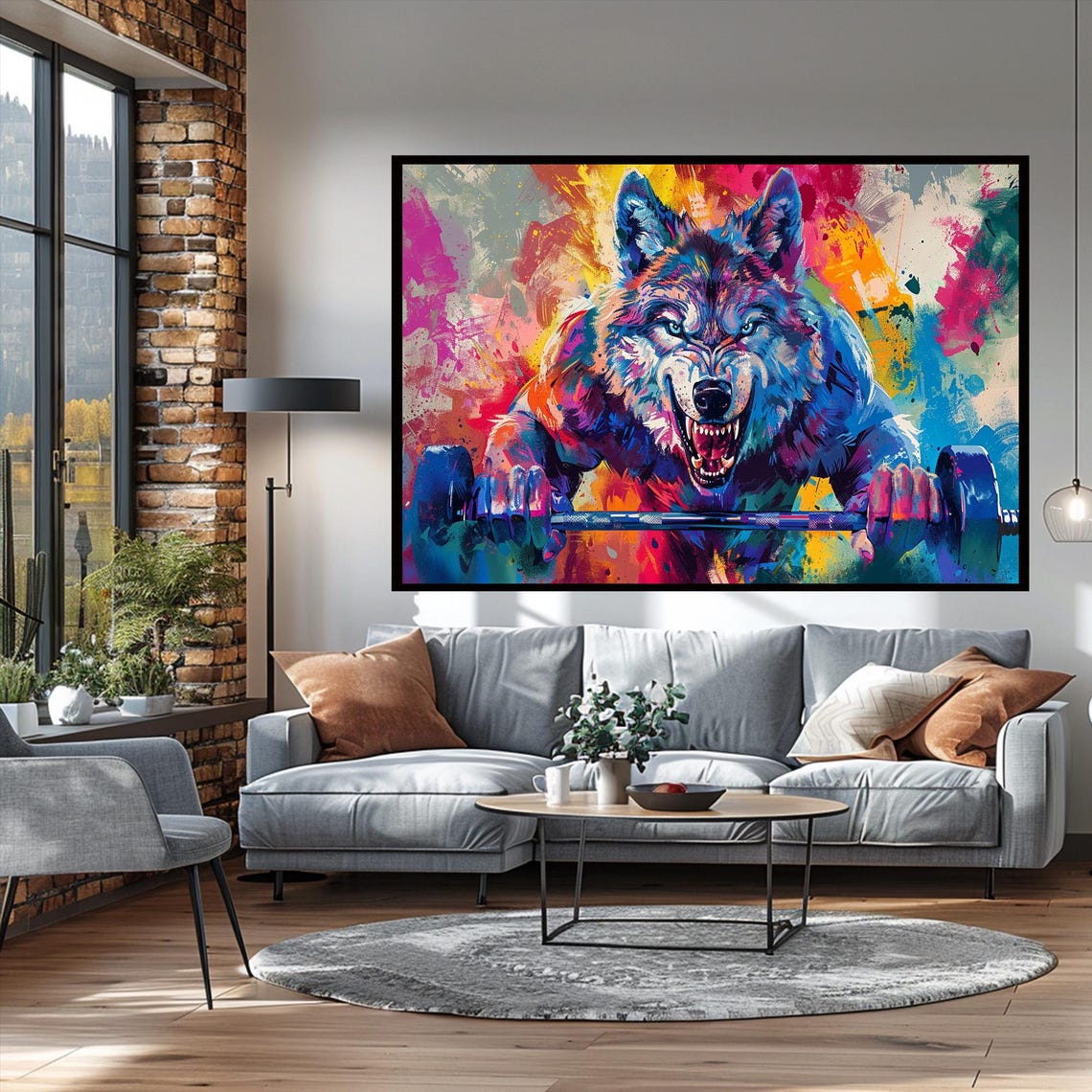 Fierce Wolf Weightlifting Barbell Neon Colorful Gym Motivation Poster - Image 3