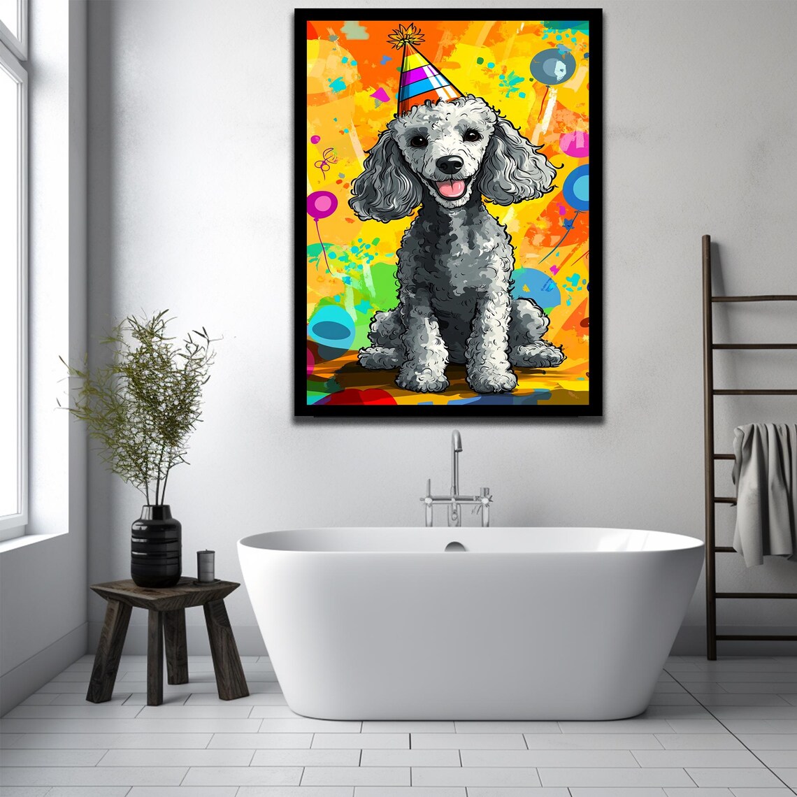 Gray Poodle in Party Hat Colorful Pop Art Dog Nursery Poster - Image 3