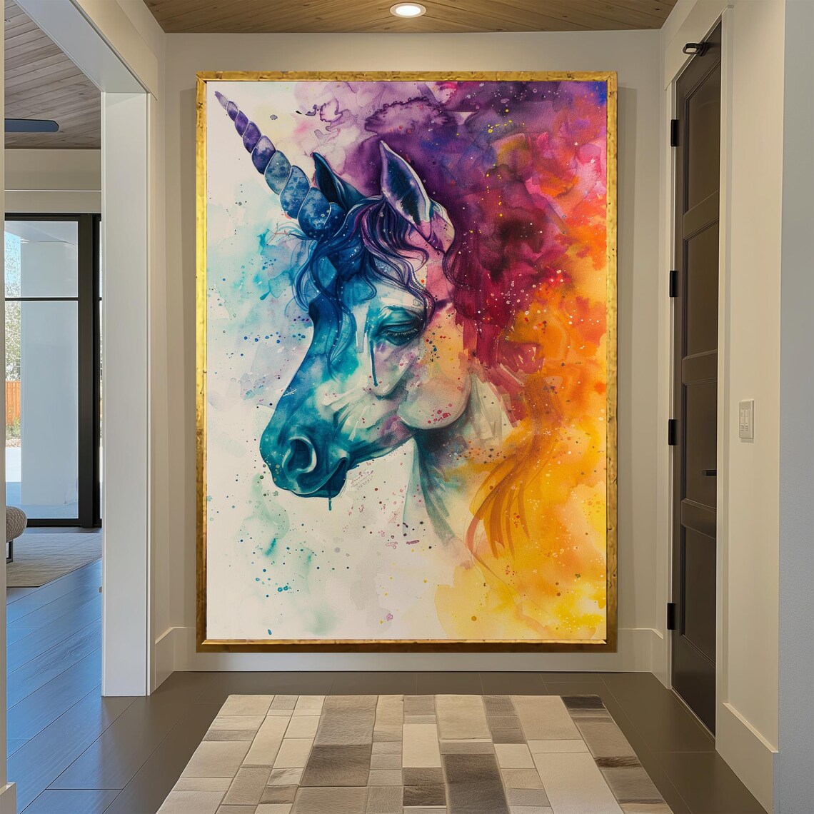 Watercolor Unicorn Head Rainbow Splash Dreamy Fantasy Nursery Art Poster - Image 3