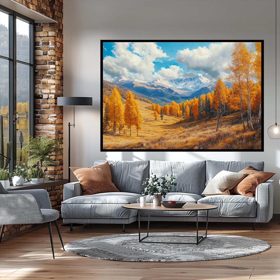 Golden Aspen Valley Snow-Capped Mountains Photorealistic Autumn Poster - Image 3