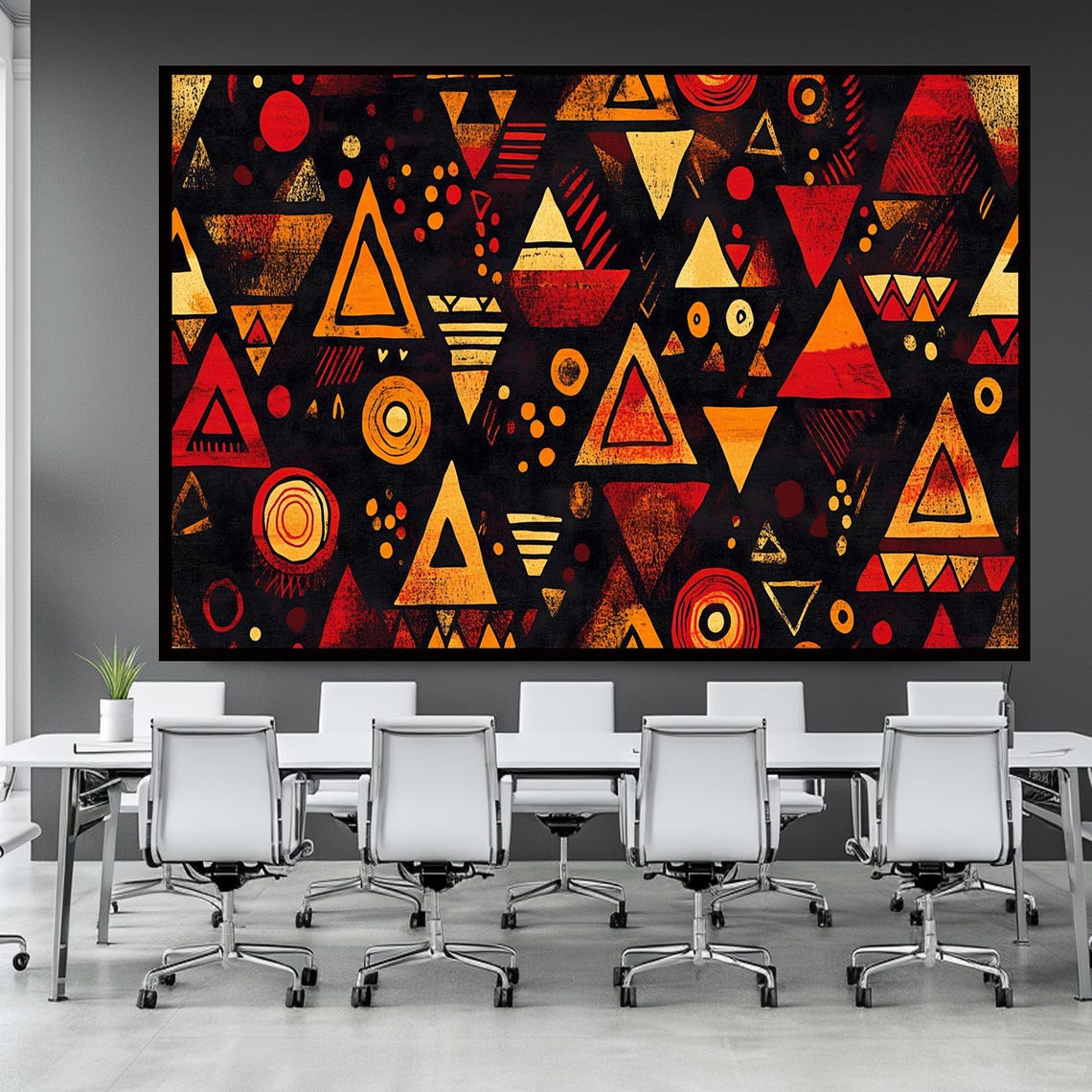 African Tribal Triangle Pattern Red Gold Black Geometric Poster - Image 3