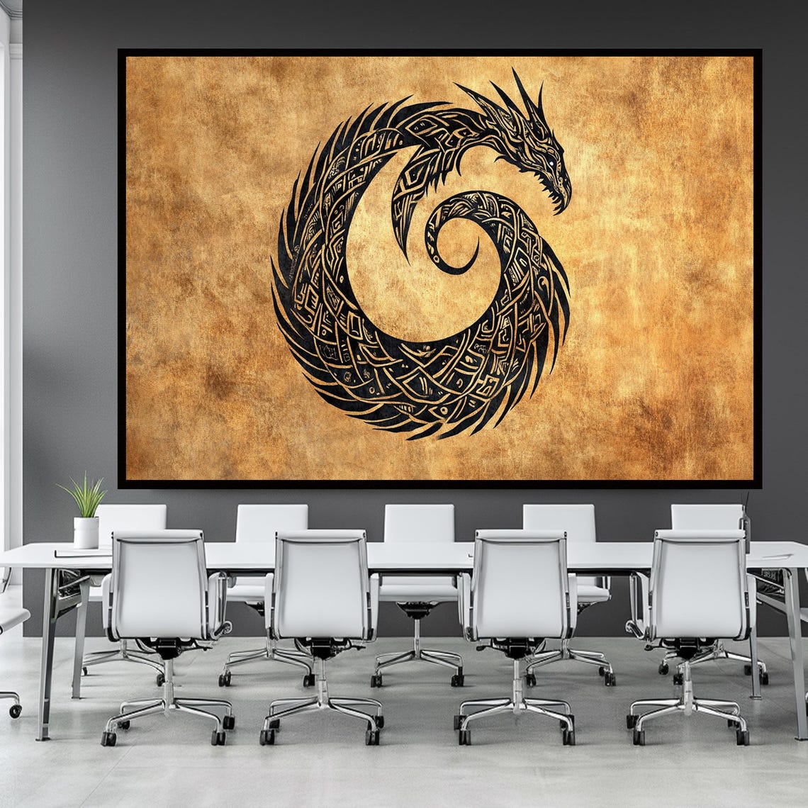 Tribal Dragon Ouroboros Circle Ancient Mythical Fantasy Art Poster - Image 2