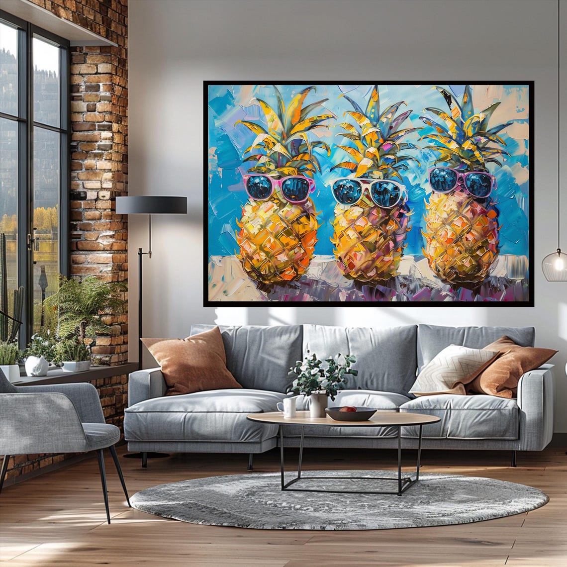 Three Pineapples Wearing Sunglasses Fun Tropical Pop Art Poster - Image 2