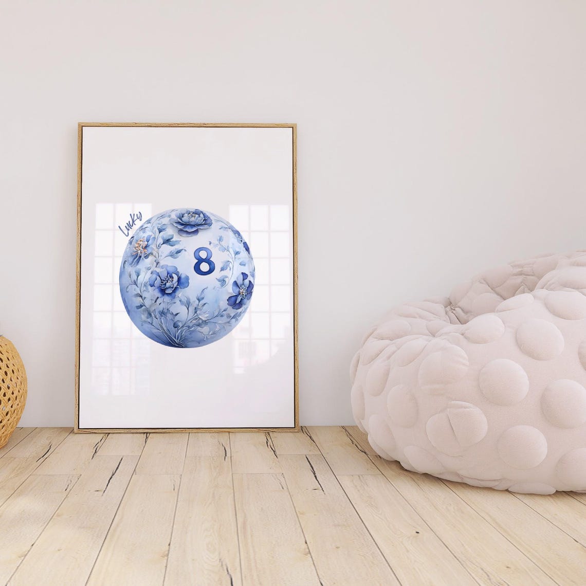 Lucky 8 Ball Blue Chinoiserie Floral Pool Ball Wall Decor Art Print - Image 2