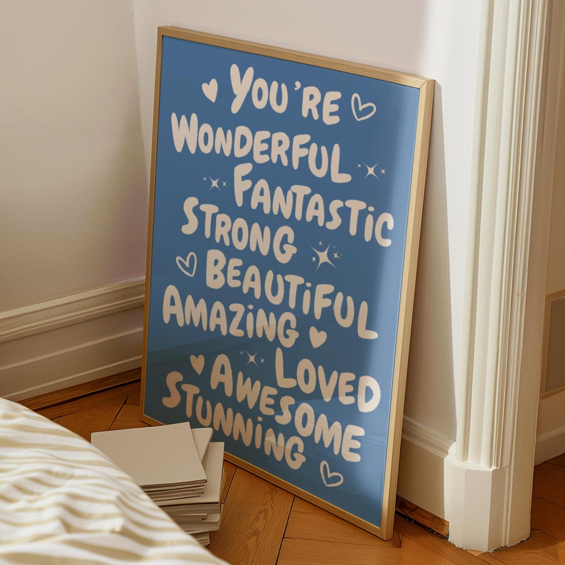 You're Wonderful Fantastic Strong Blue Affirmation Words Poster - Image 2
