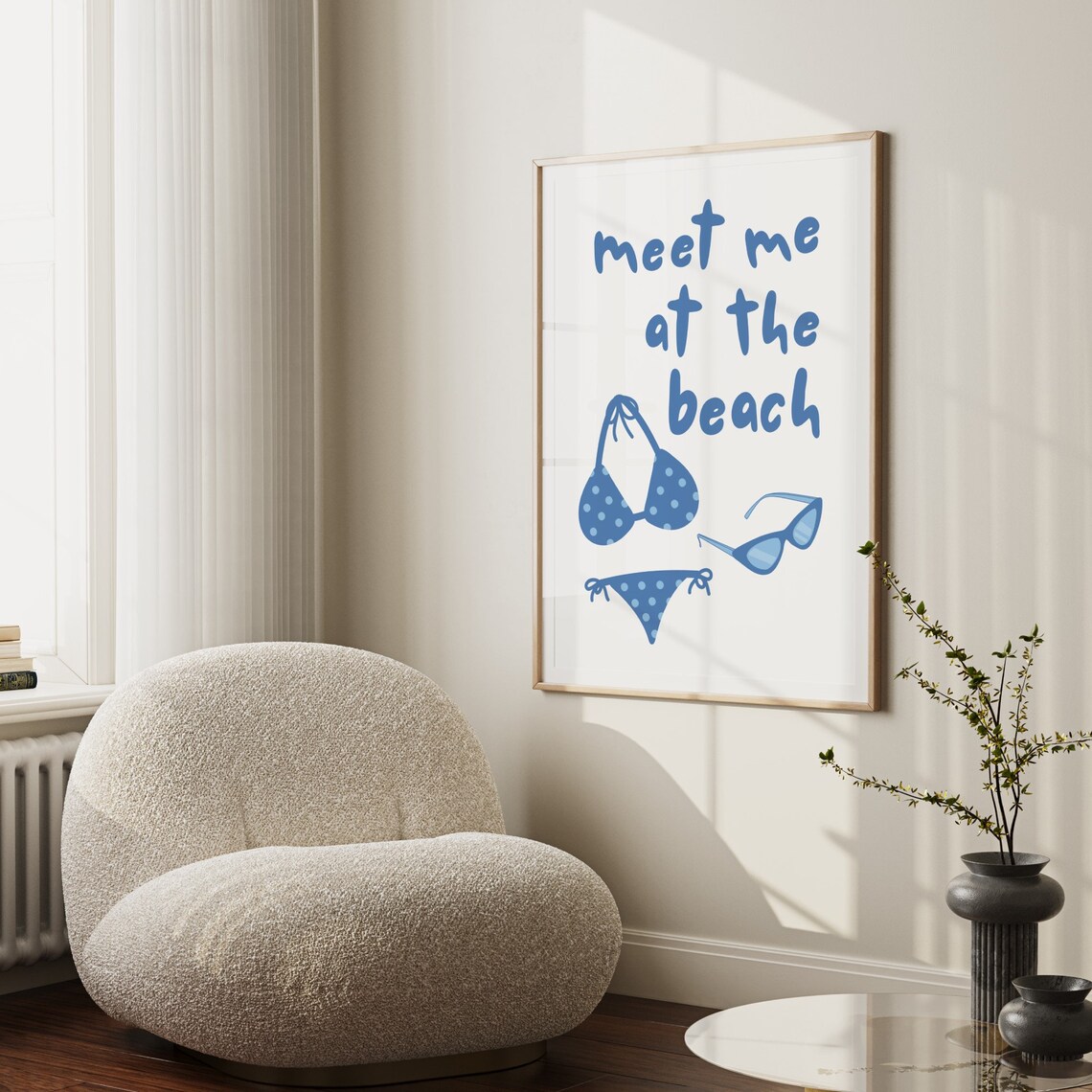 Meet Me at the Beach Blue Bikini Sunglasses Coastal Fun Poster - Image 2