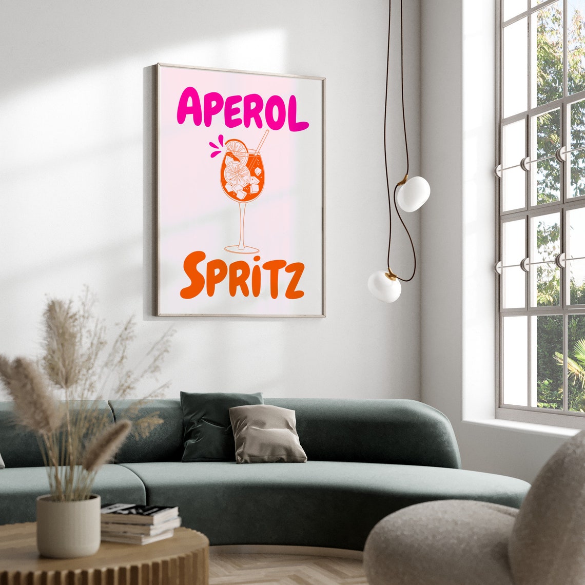 Aperol Spritz Cocktail Bar Cart Illustration Pink Retro Drink Poster - Image 2