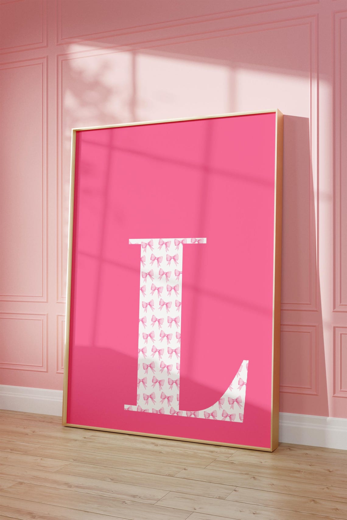 Letter L Pink Bow Preppy Monogram Initial Poster for Girly Room Decor - Image 2