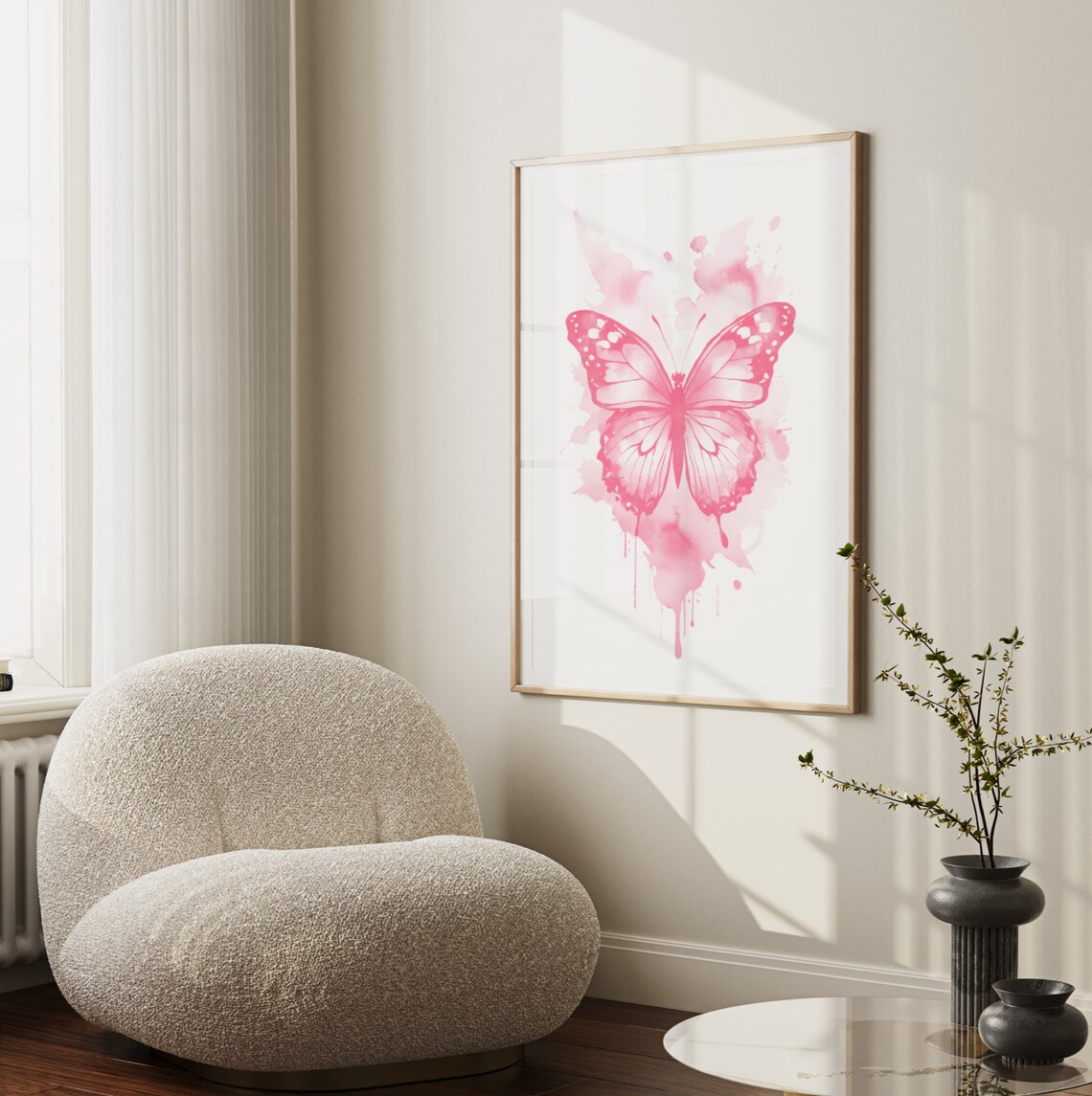 Cute Pink Watercolor Butterfly Painting Trendy Botanical Poster - Image 3