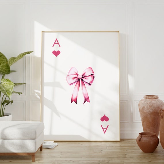 Pink Bow Print Ace Of Hearts Poster Preppy Aesthetic Wall Art Preppy Teen Room Decor College Apartment Decor Nursery Girly Wall Art