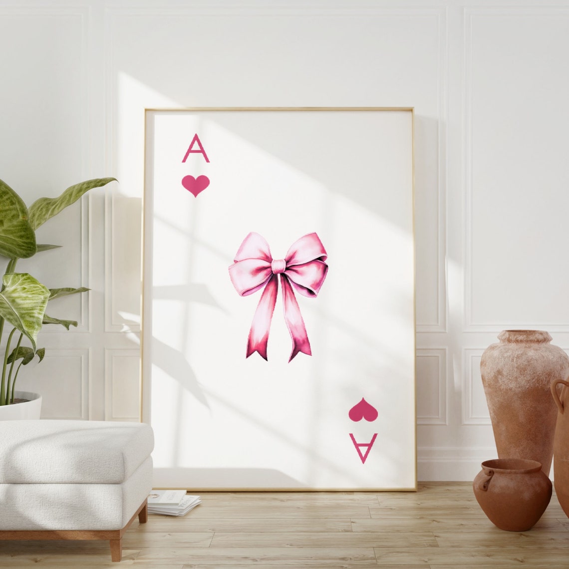 Pink Bow Print Ace Of Hearts Poster Preppy Aesthetic Wall Art Preppy Teen Room Decor College Apartment Decor Nursery Girly Wall Art