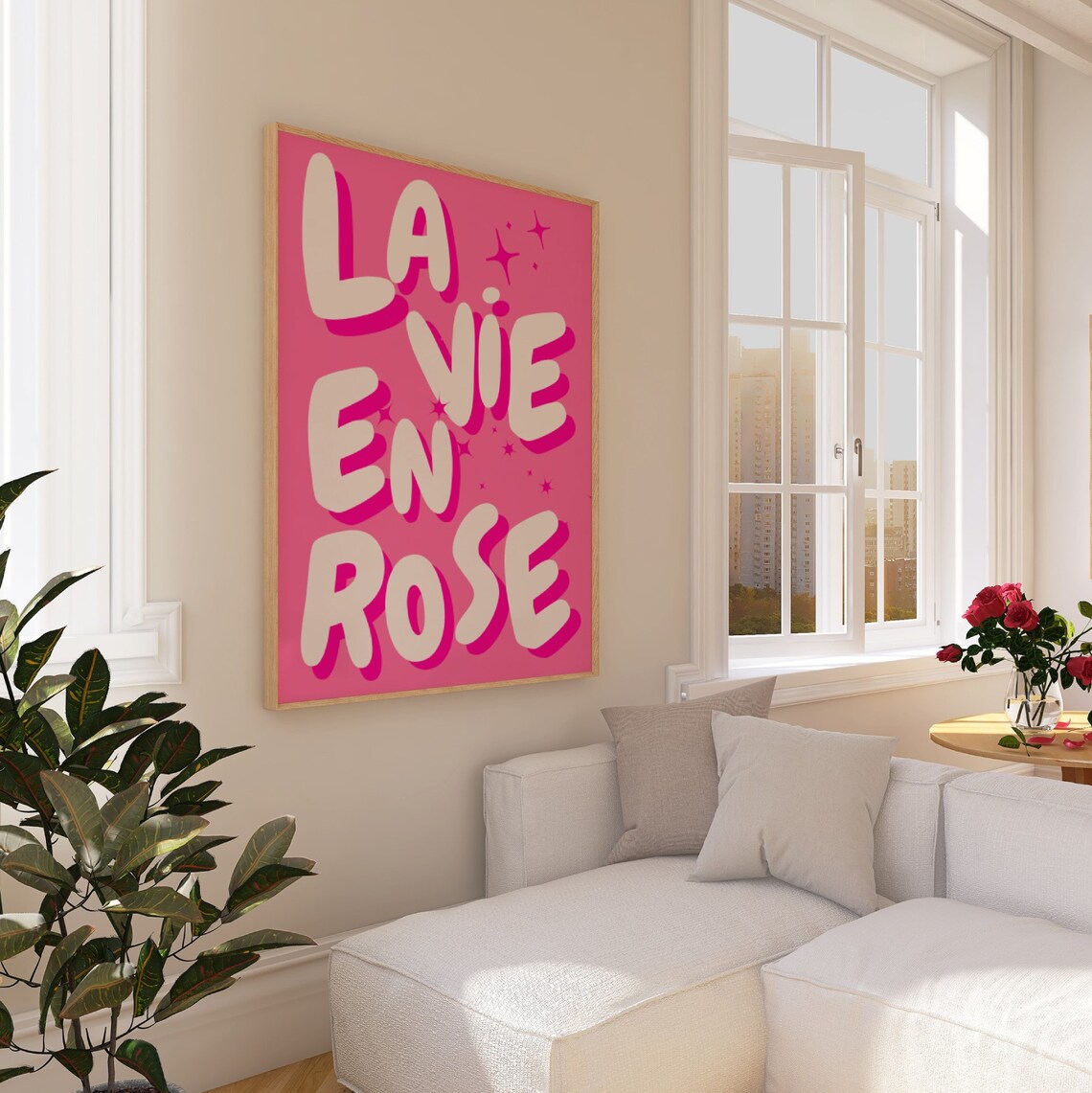 La Vie En Rose Hot Pink Bubble Letter French Quote Trendy Poster - Image 2