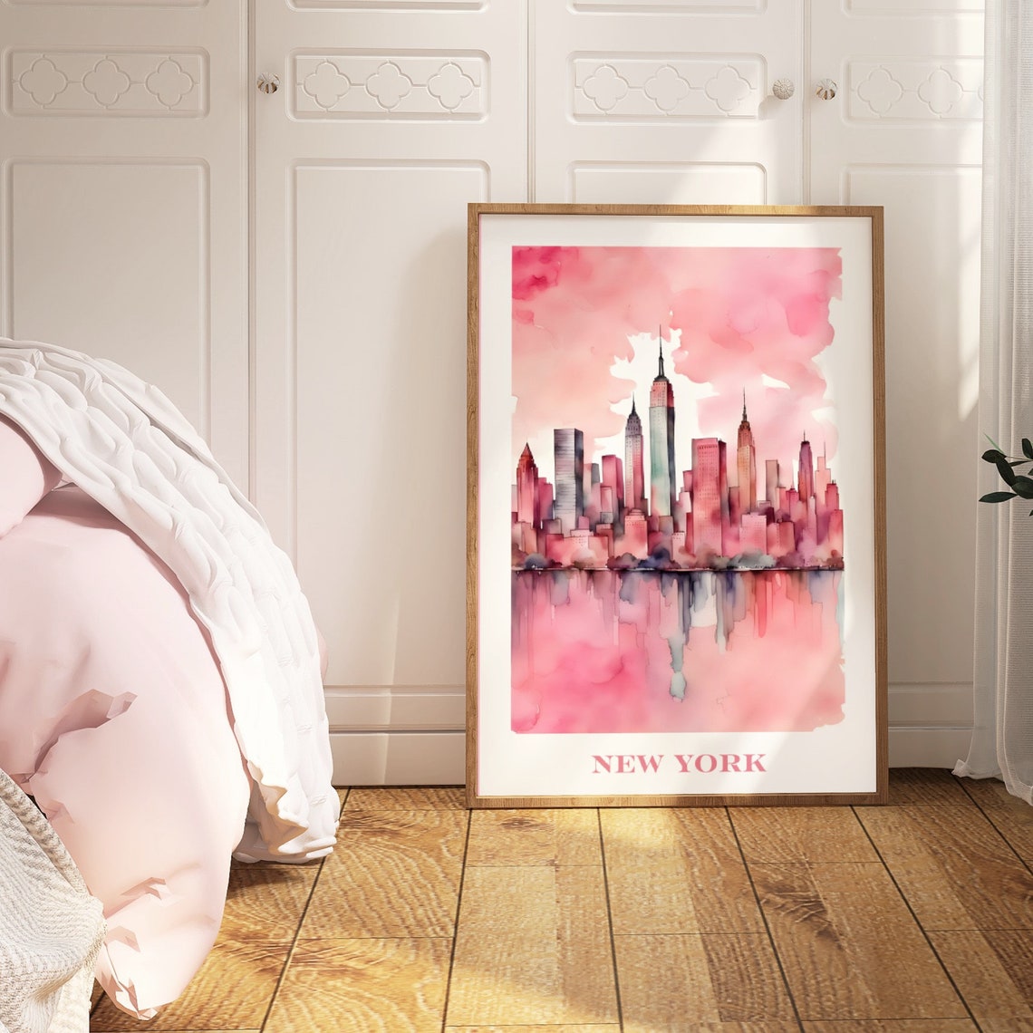 New York City Travel Print Art Pink Ny Travel Print Preppy Wall Print Cityscape Travel Poster Dorm Decor Ny Poster