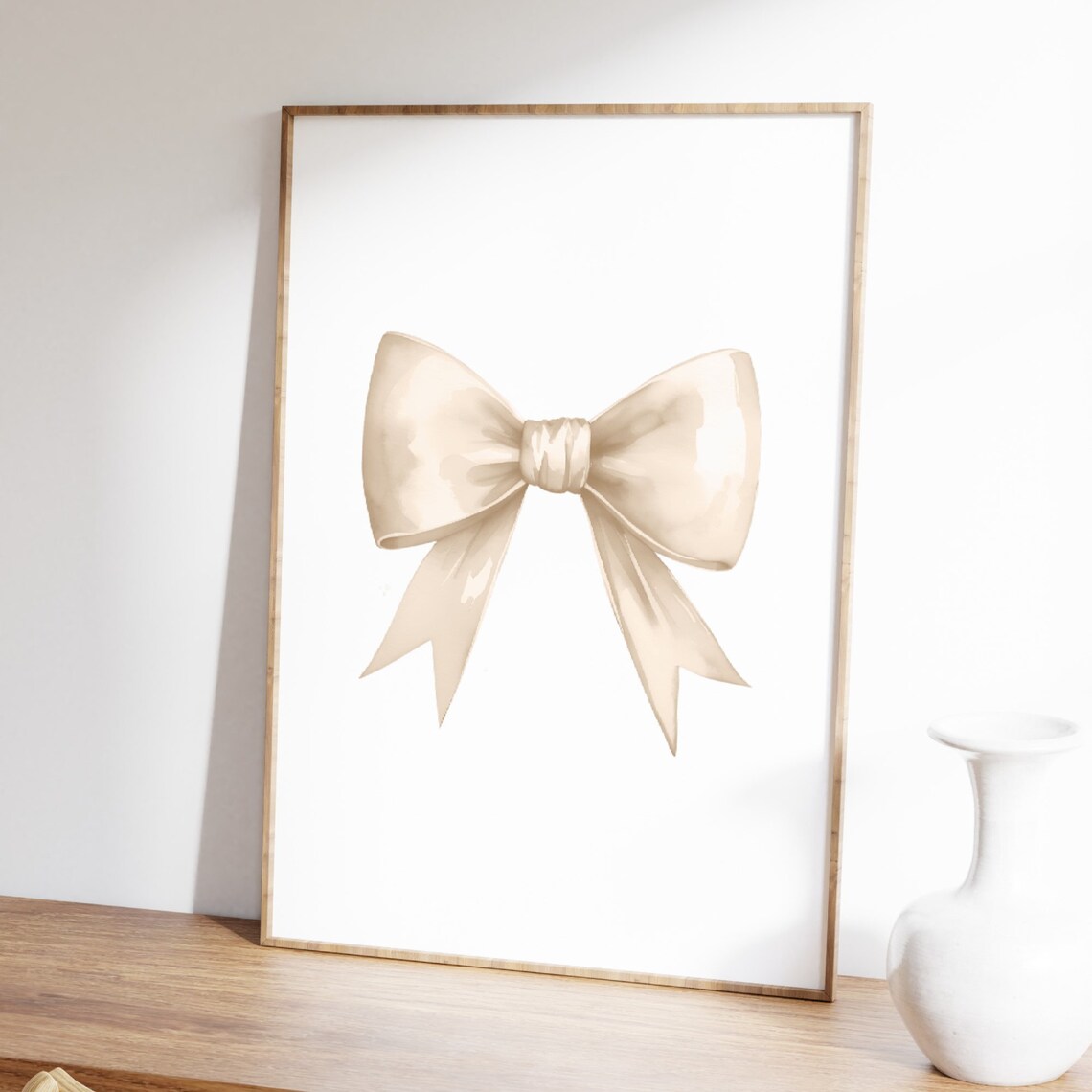 Cream Beige Watercolor Bow Preppy Coquette Aesthetic Teen Room Poster - Image 3